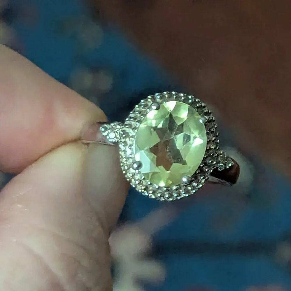 Solitaire Yellow Lemon Quartz Ring Raised‎ Rose Cut Faceted Silver 925 Chunky